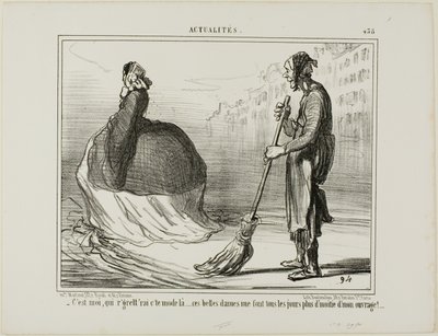 "- Jag skulle beklaga om detta läge blir omodernt en dag ... dessa damer gör hälften av mitt jobb!", plansch 438 från Actualités av Honoré Victorin Daumier