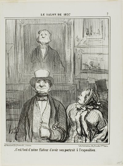 "- Det är verkligen ganska smickrande att få sitt porträtt utställt på Salongen", plansch 7 från Le Salon de 1857 av Honoré Victorin Daumier