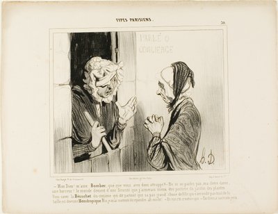 "- Herregud! Madame Bombec, vad har hänt med dig - Nämn det inte, min kära, det är hemskt. Världen går från dåligt till värre, jag skulle hellre vara vaktmästare i den botaniska trädgården! Du vet den där Bézuchet från femte våningen, han som alltid insist av Honoré Victorin Daumier