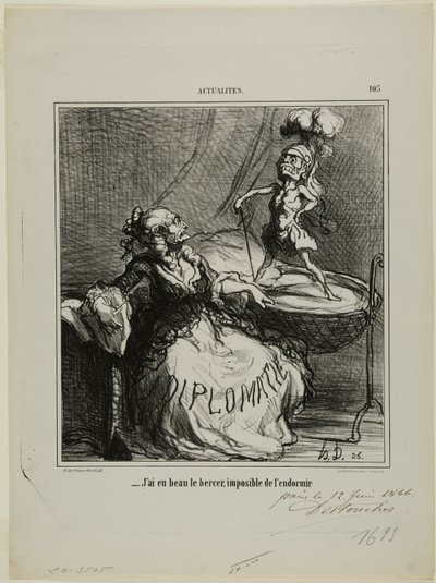 "- Hur mycket jag än vaggar honom är det omöjligt att få honom att somna", platta 105 från Actualités av Honoré Victorin Daumier
