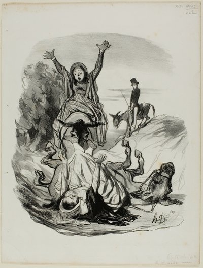 "- Åh min Gud, mamma, mamma! ........ För guds skull..... min dotter, min dotter!!!," platta 26 från Pastorales av Honoré Victorin Daumier