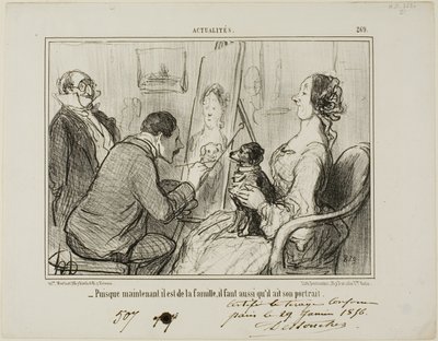 "- Eftersom han nu är en del av familjen måste han också få sitt porträtt taget", plansch 269 från Actualités av Honoré Victorin Daumier