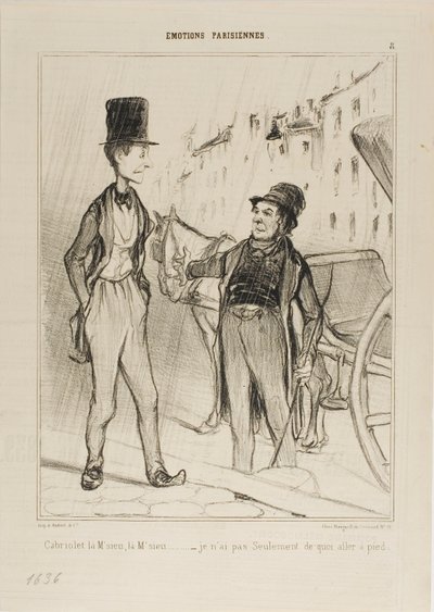 "- Taxi Monsieur Taxi - Jag har inte ens tillräckligt för att gå," platta 8 från Émotions De Parisiens av Honoré Victorin Daumier