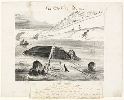 Ett nytt sätt att flyta längs livets flod, plansch tre från Les Canotiers Parisiens av Honoré Victorin Daumier