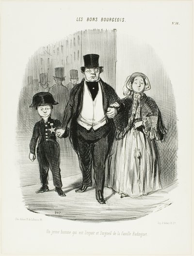 En ung man som är familjen Badinguets stolthet och hopp, plansch 16 från Les Bons Bourgeois av Honoré Victorin Daumier