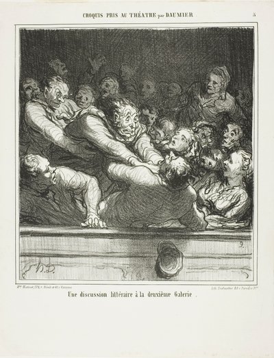Ett litterärt argument på den andra nivån, plansch 3 från Croquis Pris Au Théatre par Daumier av Honoré Victorin Daumier