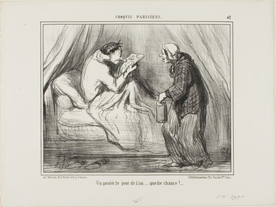 "En protest på nyårsdagen! Vilken tur! ...........," plansch 42 från Croquis Parisiens av Honoré Victorin Daumier
