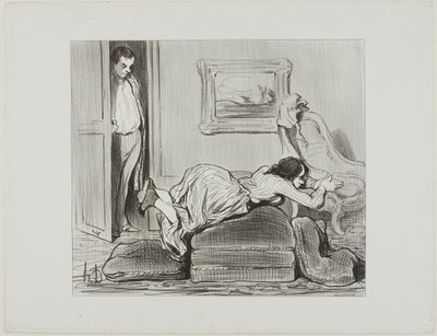 En ivrig student som övar hemma, plansch 6 från Les Baigneuses av Honoré Victorin Daumier
