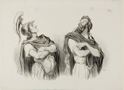 Akilles och Agamemnon. Achilles: "- Och vad bryr jag mig om ditt Troja!", platta ett från Physionomies Tragiques av Honoré Victorin Daumier