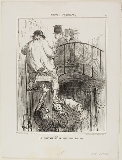 En obehaglig aspekt av den nya typen av Omnibus, plansch 13 från Croquis Parisiens av Honoré Victorin Daumier