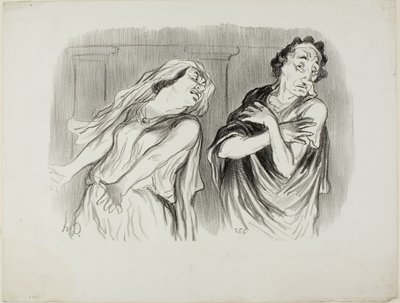 Andromache. "- Vår familjs öde var den skoningslösa döden, min man torterades till slutet av sitt andetag", plansch 6 ur Physionomies Tragiques av Honoré Victorin Daumier