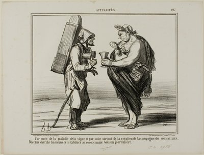 Som en konsekvens av vinsjukdomen men också på grund av grundandet av "Society for the Production of Artificial Wine", beslutar även Bacchus att byta till kokosvatten som en daglig dryck, platta 407 från Actualités av Honoré Victorin Daumier