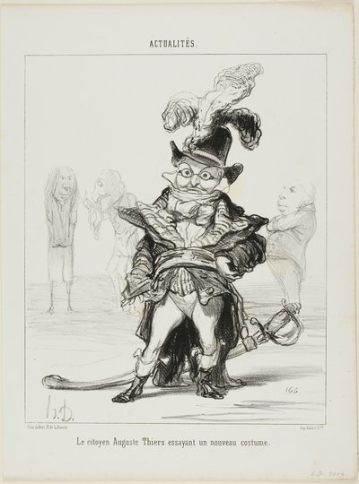 Medborgare Thiers provar en ny kostym, plansch 114 från Actualités av Honoré Victorin Daumier