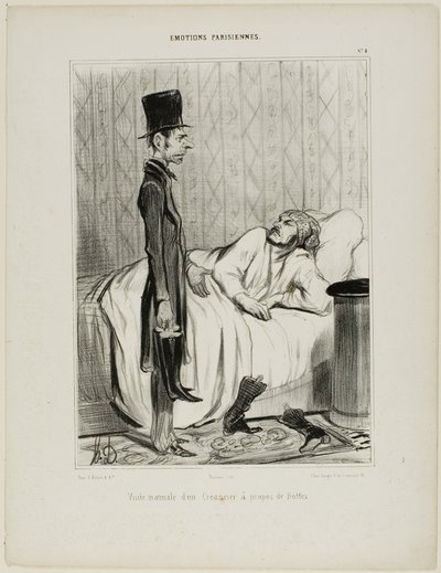 Tidigt morgonbesök av en fordringsägare angående stövlarna, plansch 4 från Émotions Parisiennes av Honoré Victorin Daumier