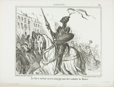 El Cid ger sig också ut på fältet för att slåss mot morerna, plansch 116 från Actualités av Honoré Victorin Daumier