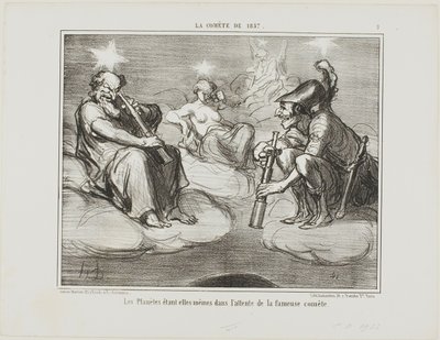 Även planeterna följer med intresse den berömda kometens ankomst, plansch 9 från La Cométe De 1857 av Honoré Victorin Daumier