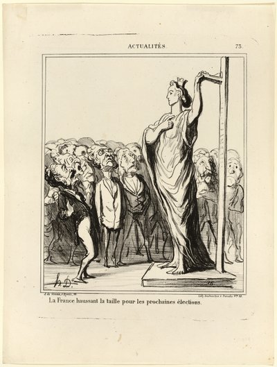 Frankrike förbereder sig för att få sina kandidater att godkännas enligt måttstocken för standarder, plansch 73 från Actualités av Honoré Victorin Daumier