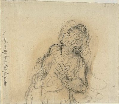 Skrämd kvinna av Honoré Victorin Daumier
