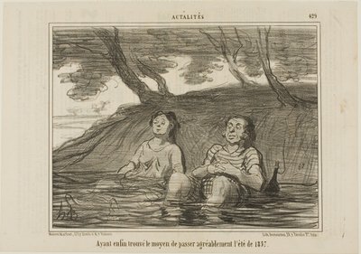 Efter att äntligen ha hittat lösningen för att tillbringa sommaren 1857 på ett trevligt sätt, plansch 429 från Actualités av Honoré Victorin Daumier