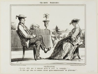 Semester på landet. "- Livet på landet är verkligen inte så underhållande, som de alla säger. - Och att tänka sig att våren bara har börjat," plansch 14 från Ces Bons Parisiens av Honoré Victorin Daumier