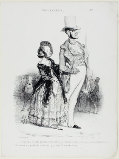"Jag säger till mig själv: skulle någon tro att vi kommer från Rue des Lombards... Vi ser verkligen inte ut som konditorer alls", plansch 2 från Coquetry av Honoré Victorin Daumier