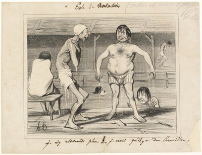Jag går inte in där längre! - Jag tror att det finns kräftor där nere ..., platta en från Les Baigneurs av Honoré Victorin Daumier