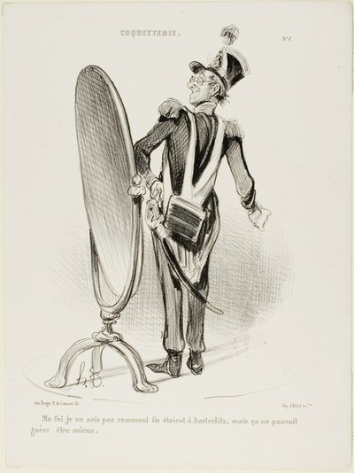"Jag vet faktiskt inte hur de såg ut vid Austerlitz, men de kunde knappast ha sett bättre ut", plåt 7 från Coquetterie av Honoré Victorin Daumier