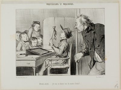 "Vänta bara, jag ska visa dig vem som är läraren här...", plansch 11 från Professeurs Et Moutards av Honoré Victorin Daumier