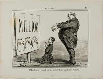 Herr Prudhomme tillägnar sin son till parisarnas nya gud, plansch 366 från Actualités av Honoré Victorin Daumier