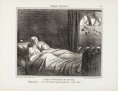 En av nackdelarna med att bo i källaren. "Titta, här är några fler som växte i går kväll...", plansch 15 från Croquis Parisiens av Honoré Victorin Daumier