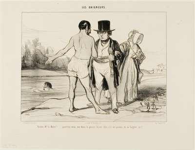 "Ursäkta mig, borgmästare.......skulle du kunna vara så vänlig att berätta om det är tillåtet att simma här", plansch 25 från Les Baigneurs av Honoré Victorin Daumier