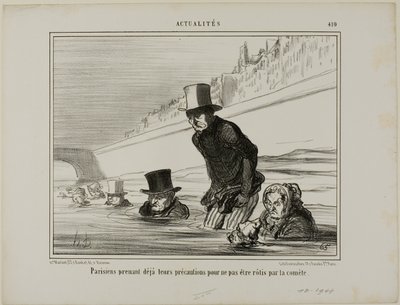 Parisborna vidtar redan sina försiktighetsåtgärder för att undvika att bli rostade av kometen, platta 410 från Actualités av Honoré Victorin Daumier