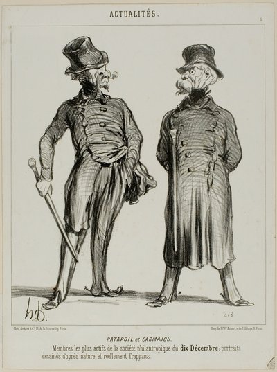 Ratapoil och Casmajou. De mest aktiva medlemmarna i det filantropiska sällskapet den 10 december: porträtten är hämtade från naturen och har slående likheter, plansch sex från Actualités av Honoré Victorin Daumier