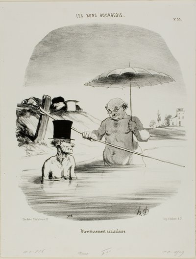 Avkoppling under hunddagarna, plansch 33 från Les Bons Bourgeois av Honoré Victorin Daumier