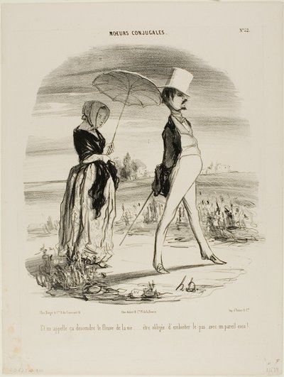 "Så det här är vad som kallas att följa livets ström..... att tvingas marschera i takt med en sådan dåre!", platta 52 från Moeurs Conjugales av Honoré Victorin Daumier