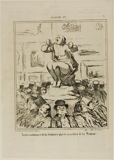 The Displeasure of a Sculpture Placed in the Middle of an Exhibition of Paintings, plansch 5 från Salon De 1857 av Honoré Victorin Daumier