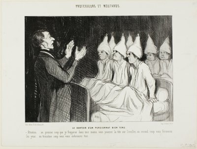 The Dormitory of a Distinguished Boarding School, plansch 14 från Professeurs et Moutards (Professorer och skurkar) av Honoré Victorin Daumier
