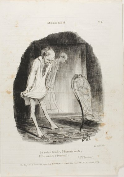 Klänningen faller, mannen är kvar och benen skakar. (J.B. Rousseau), plansch 10 från Coquetterie av Honoré Victorin Daumier