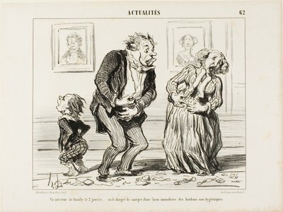 Interiören i en familj den 2 januari - eller faran med att konsumera omåttligt ohygieniska sötsaker, plansch 62 från Actualités av Honoré Victorin Daumier