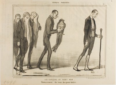 Servitören i svart kostym. Tipsboxens begravning, plansch 2 från Croquis Parisiens av Honoré Victorin Daumier