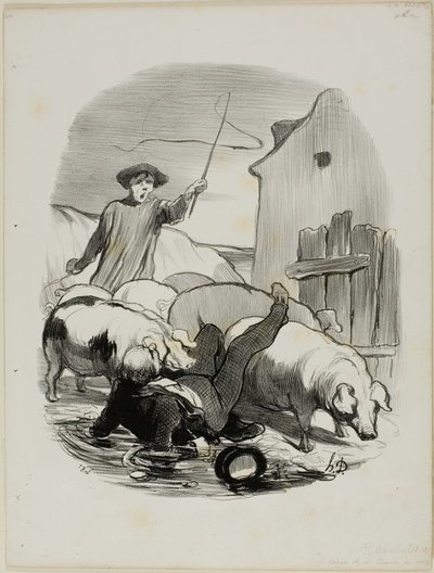 Faran med att bli fångad i en steeple chase, plansch 12 från Pastorales av Honoré Victorin Daumier