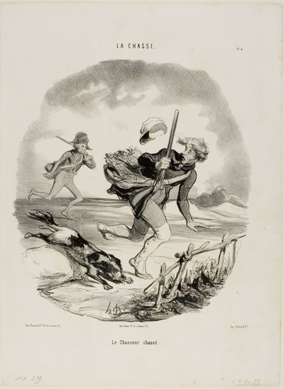 Den jagade jägaren, plansch 4 från La Chasse av Honoré Victorin Daumier