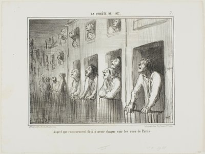Paris gator börjar se ut så här varje kväll, plansch 7 från La Cométe De 1857 av Honoré Victorin Daumier