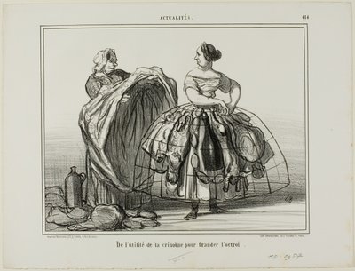 Krinolinens användbarhet när man lurar tullen, plansch 414 från Actualités av Honoré Victorin Daumier
