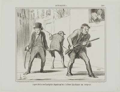 Vy över rue Lacépède under jakten på en orm, plansch 500 från Actualités av Honoré Victorin Daumier