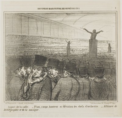 Vy över stora salen, plansch 1 från Souvenirdu Grand Festival des Orphéonistes av Honoré Victorin Daumier