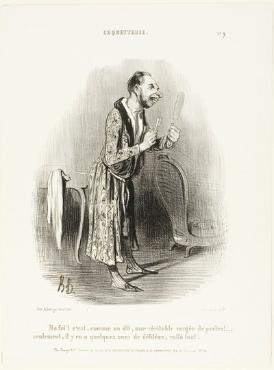 "Tja...som man säger, som ett äkta pärlband, .... bara några av dem har blivit avtrådade, det är allt!", plåt 9 från Coquetterie av Honoré Victorin Daumier