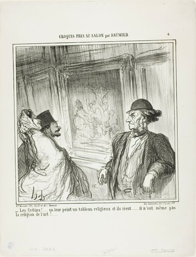"Vilka idioter! Du målar en religiös bild för dem och de skrattar.... de har inte ens en hängivenhet för konst!...", plansch 4 från Croquis Pris Au Salon par Daumier av Honoré Victorin Daumier