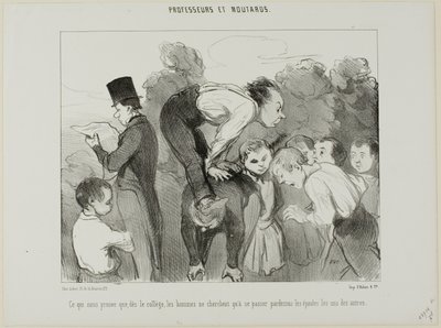 Vilket bevisar igen att redan sedan gymnasiet stöder mannen sig på axlarna på sin släkt för att gå vidare i livet, platta 30 från Professeurs Et Moutards av Honoré Victorin Daumier