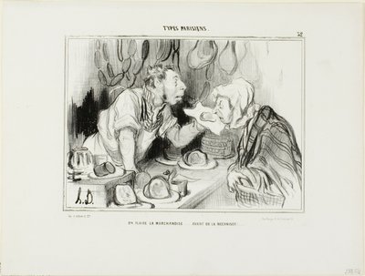 "Man luktar på varorna innan man köper dem", plansch 32 från Types Parisiens av Honoré Victorin Daumier